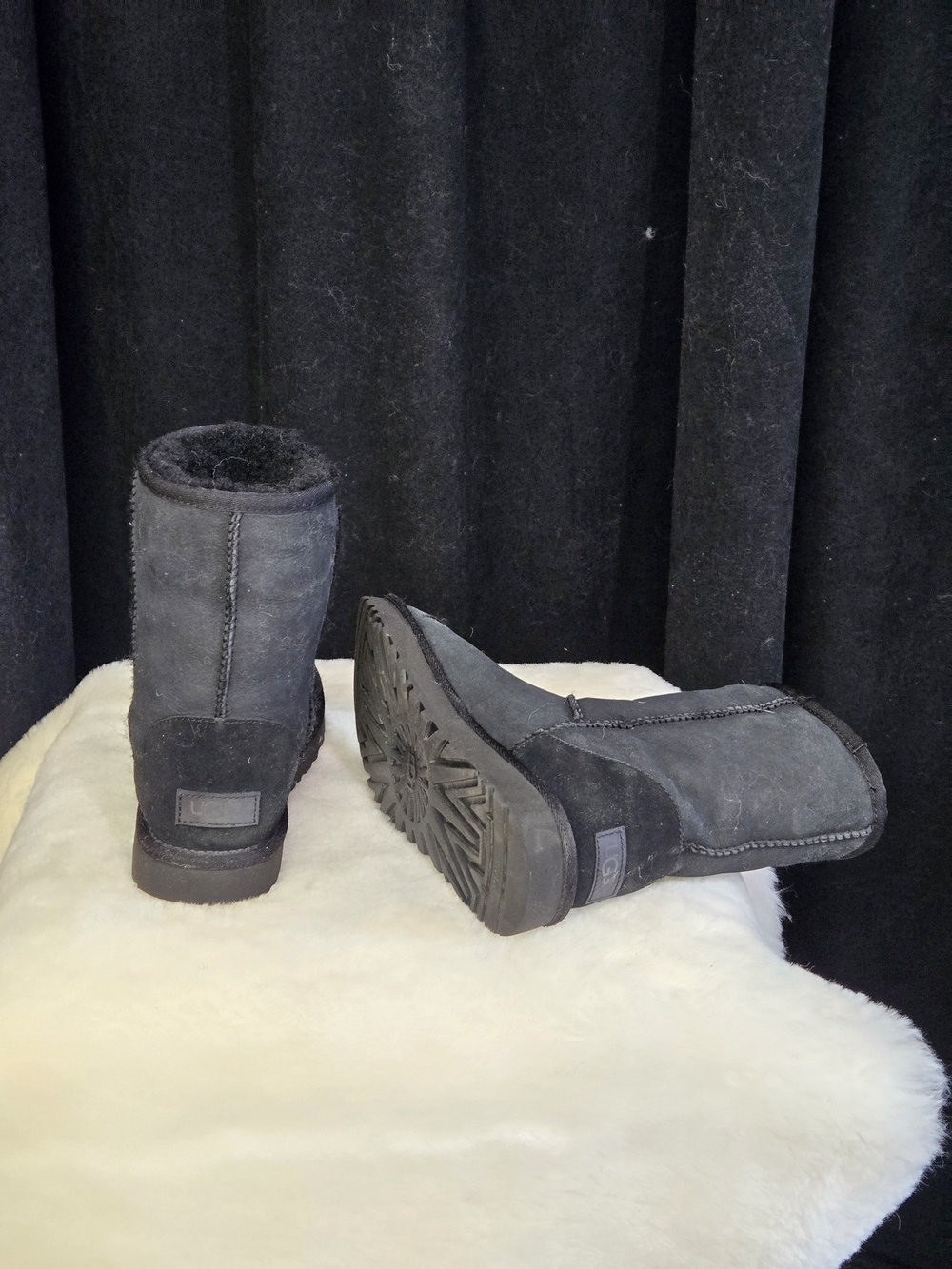 UGG Boots Size 7 Black Small Sewn Rip Sheepskin
